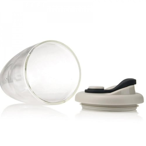 كوب شفاف طبقتين زجاج بغطاء بلاستيك رمادي/أسود 450...