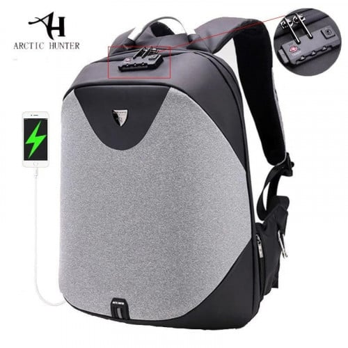 حقيبة ظهر لابتوب ذكية بقفل حماية ومنفذ USB لون رما...