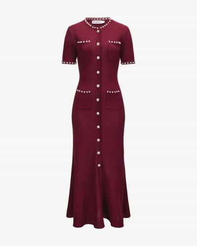 فستان سيلف بورتريه ميدي محبوك مزين باللؤلؤ