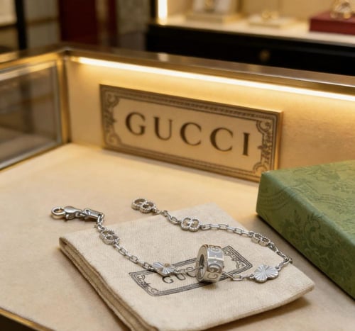 سوار غوتشي - أيقوني مطلي بالذهب الأبيض