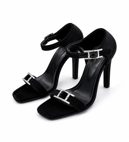 Hermes Happy sandal black suede leather high heel