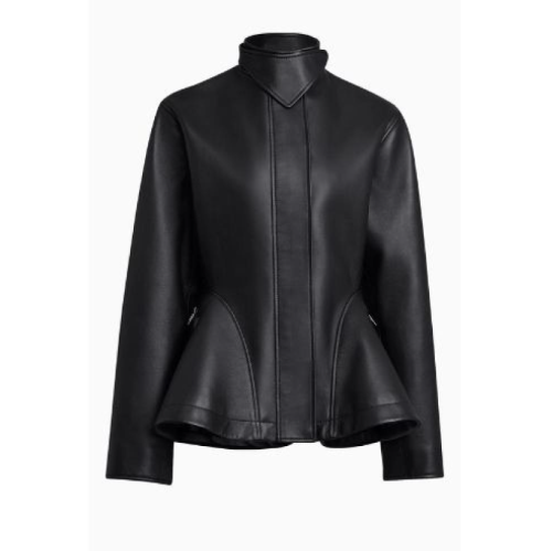 جاكيت من الجلد بحافة جرسية من الايا