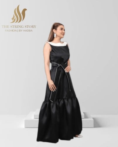 فستان تفته ميكاتو (ابيض واسود)