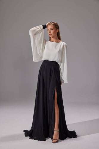 فستان شيفون با اللون الاسود والابيض