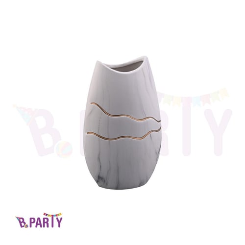 فازة رخامي أبيض مطعم بخطوط حفر ذهبي A09