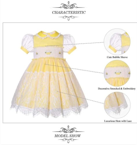 فستان بنات اسباني باللون الأصفر
