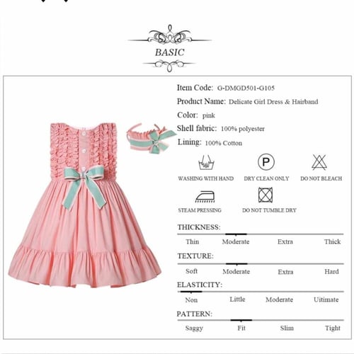 فستان بنات أسباني وردي مع طوق