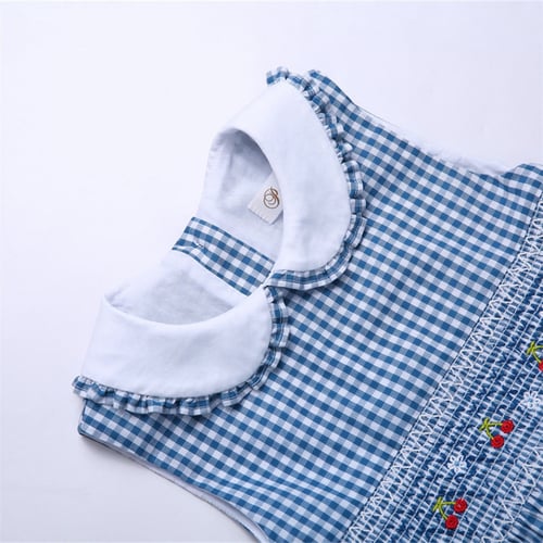 فستان بنات أسباني أزرق كاروهات