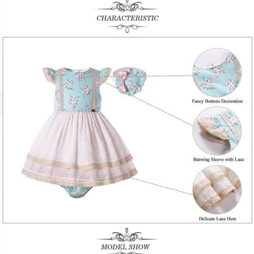 فستان مواليد أسباني مع كلوت وباند شعر