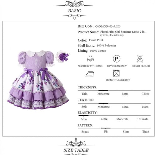 فستان بنات أسباني منفوش مع طوق شعر