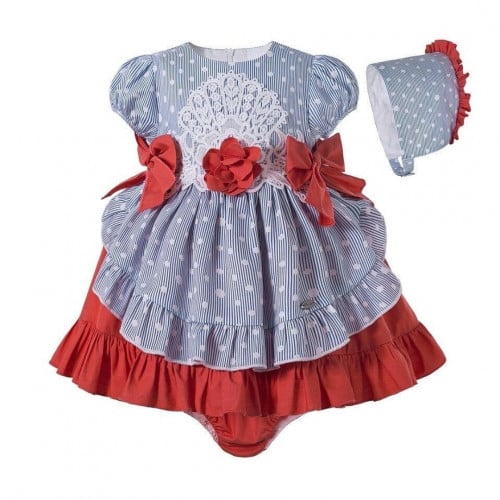 فستان مواليد أسباني مع قبعة وكلوت