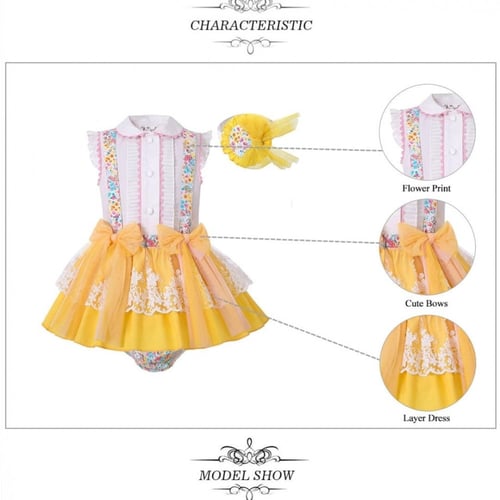 فستان مواليد أسباني مع باند شعر وكلوت