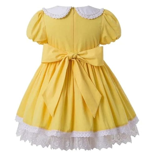 فستان بنات أسباني أصفر مع طوق