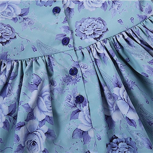 فستان بنات أسباني أزرق خريفي مع طوق