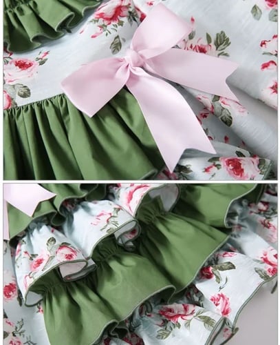 فستان بنات أسباني أخضر خريفي مع طوق