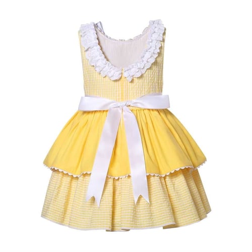 فستان بنات أسباني أصفر مع طوق
