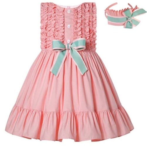 فستان بنات أسباني وردي مع طوق