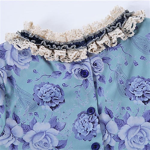 فستان بنات أسباني أزرق خريفي مع طوق