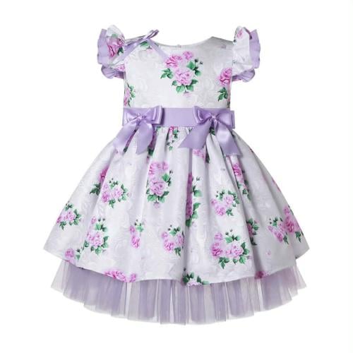 فستان بنات أسباني أبيض مع بنفسج