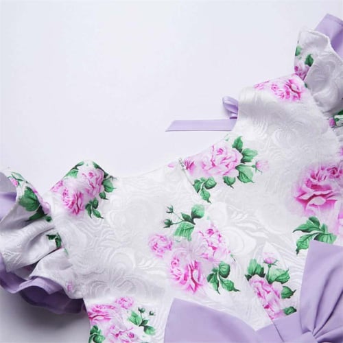 فستان بنات أسباني أبيض مع بنفسج