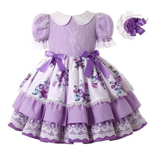 فستان بنات أسباني منفوش مع طوق شعر