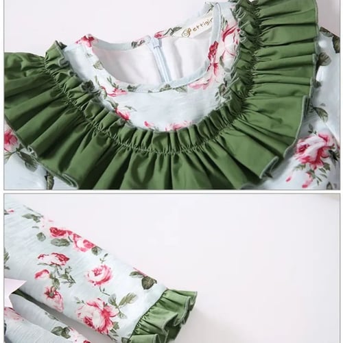 فستان بنات أسباني أخضر خريفي مع طوق