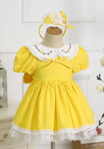 فستان بنات أسباني أصفر مع طوق