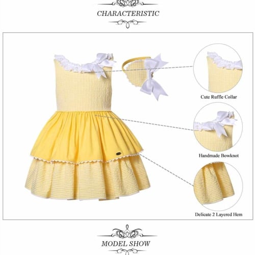 فستان بنات أسباني أصفر مع طوق