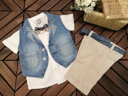 بدلة أنيقة ( قميص - صخمة- كرفت - شورت - حزام ) صنا...