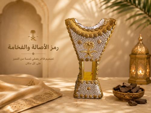 Seven and palm silver incense holder with gold emb...