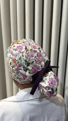 surgical cap - purple flowers