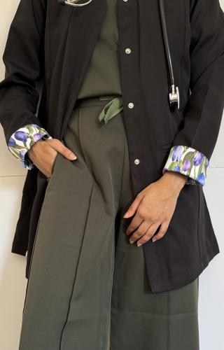 formal scrub-jacket- زيتي واسود