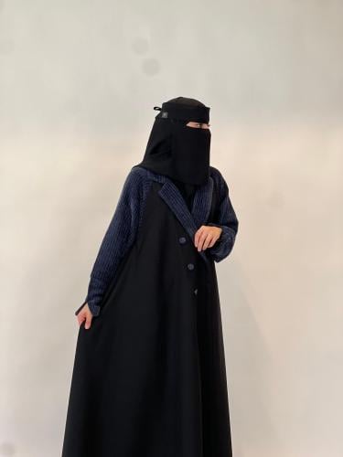 عبايه كتان مع كم وياقه صوف دبل كلوش