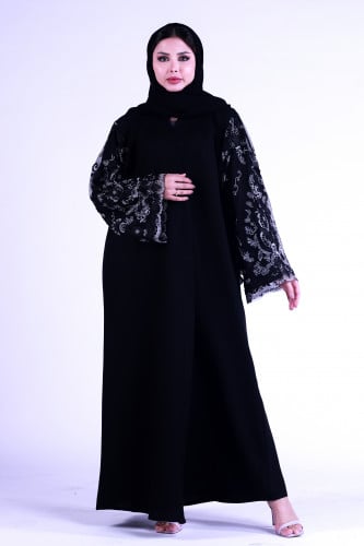 عبايه كتان كم دنتل مفتوح