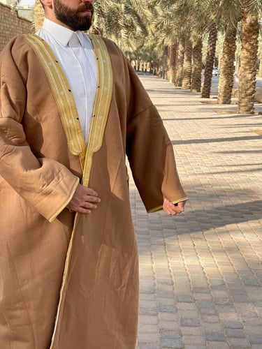 فروه رجالي قماش وبر تطريز بشت قصب كامل فرو ثقيل