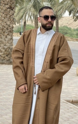 فروه رجالي قماش وبر تطريز بشت بدون قصب فرو ثقيل