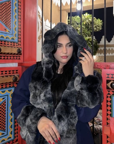 فروة نسائي قماش جوخ بفرو ارنب صناعي من الخارج
