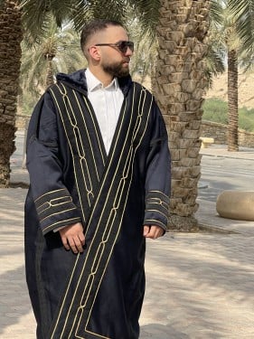 فروه رجالي قماش سيلكا فرو ثقيل تطريز خط عربي مع قب...