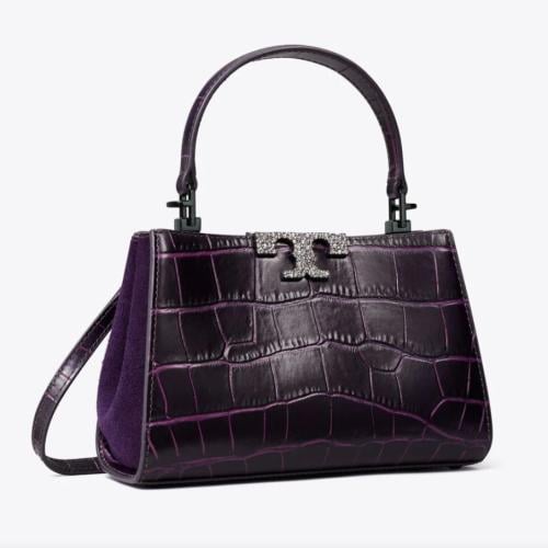 توري بورش ميني جلد بنفسجي Tory Burch elanor croc purple mini