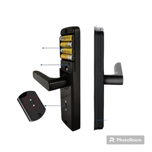 قفل باب ذكي بالبصمة بتصميم أنيق وأسود لامع