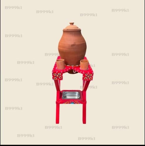 طقم زير فخار المدينه كبير الاصلي مع قاعده خشب مقاوم للماء وكاسات