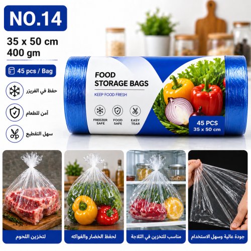 أكياس نايلون رول لحفظ الطعام رقم 14 حجم 50×35 cm (...