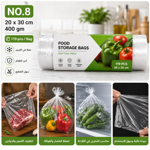 أكياس نايلون رول لحفظ الطعام رقم 8 حجم 30×20 (كيس1...