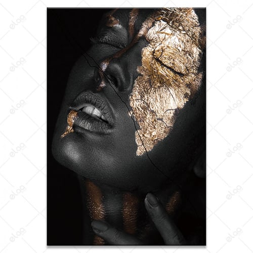 لوحات جدارية فن تجريدي وجه إمرأة بقناع من الذهب