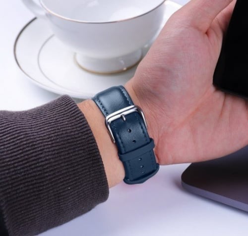 سوار جلد كحلي ساعة ابل Blue Leather Watch Strap