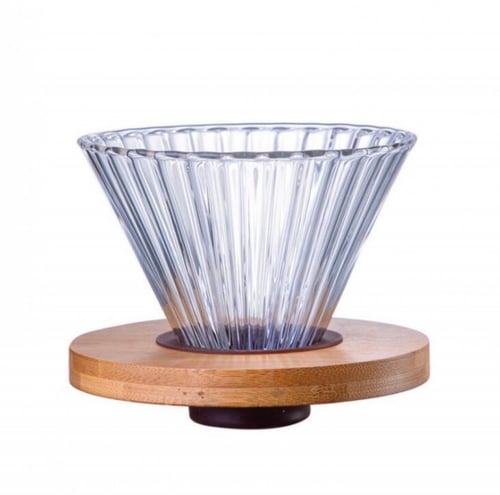 قمع V60 زجاجي01 بقاعده خشبيه متعدد الالوان