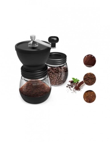 طاحونة يدوية مع و وعاء زجاجي للبُن