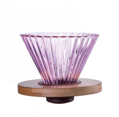 قمع V60 زجاجي01 بقاعده خشبيه متعدد الالوان