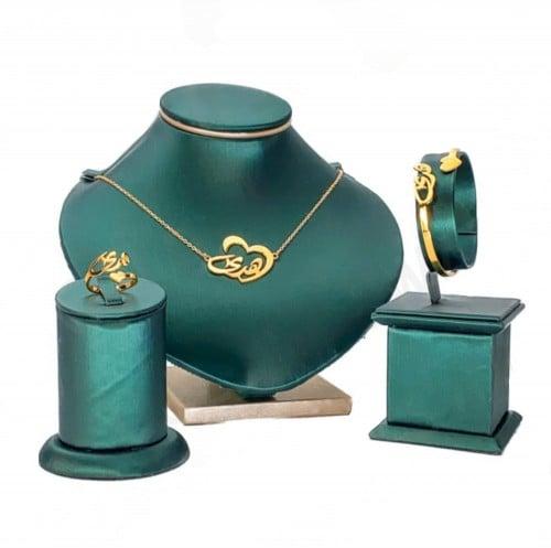 طقم مجوهرات نسائي مطلي بالذهب بتصميم قلب