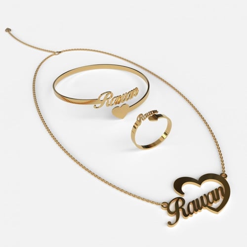 طقم مجوهرات نسائي مطلي بالذهب بتصميم قلب